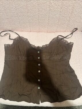 Love Tree Brown Lace-Trim Cami Top
